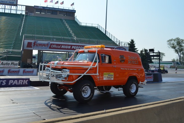 cleveland browns NFL football helmet themed rod hot rod panel truck on dragstrip