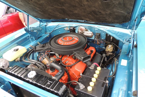 road runner v8 engine in a classic Plymouth muscle car