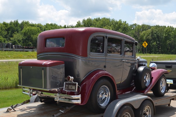 1932 hot rod sedan on trailer