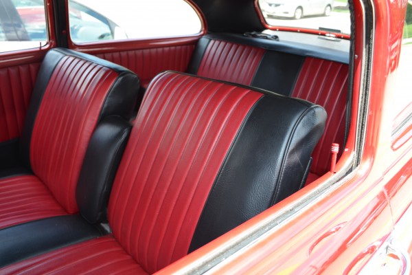 seats inside a vintage custom hot rod