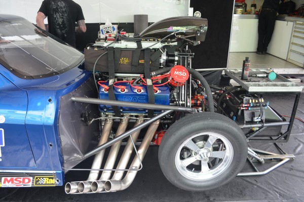 engine in an nhra pro stock drag race car