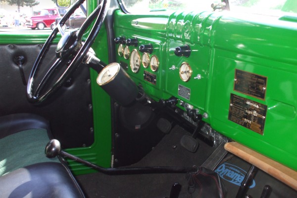 interior and dash of a Dodge WC-53 panel truck