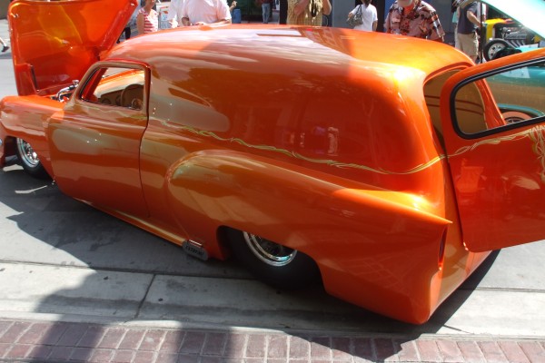 rear quarter view of a 1954 chevy sedan delivery hot rod