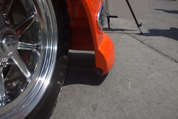 close up of rear fender on a sedan delivery hot rod