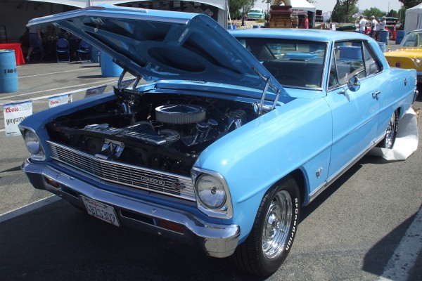 blue chevy II Nova coupe at Hot August Nights 2013