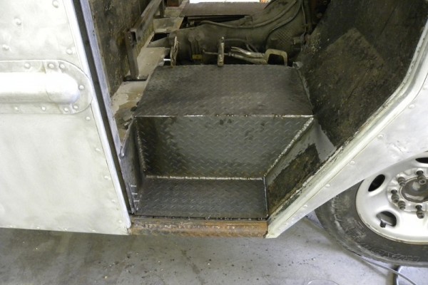 New floor welded in a vintage chevy step Van