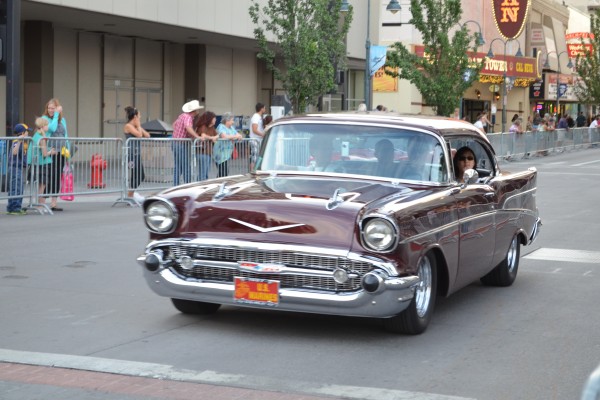 1957 chevy coupe in parade during Hot August Nights 2013