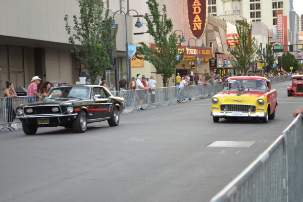 classic cars driving on main street in Reno Nevada during Hot August Nights 2013