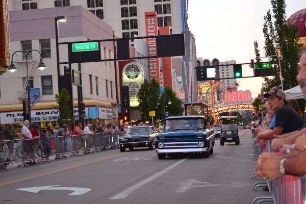 classic car parade in downtown Reno during Hot August Nights 2013