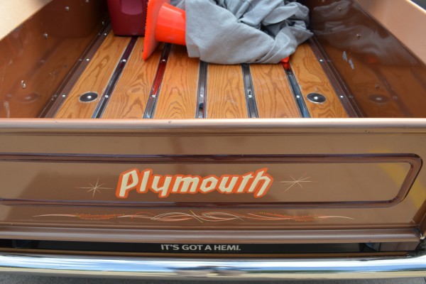 wooden bed and tailgate in a 1941 Plymouth Pickup