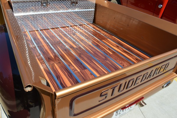 wood bed floor on custom Studebaker hot rod pickup truck