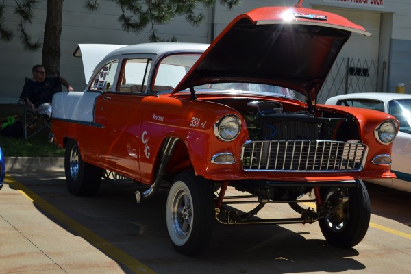 1955 chevy straight axle gasser hot rod at car show, 2013