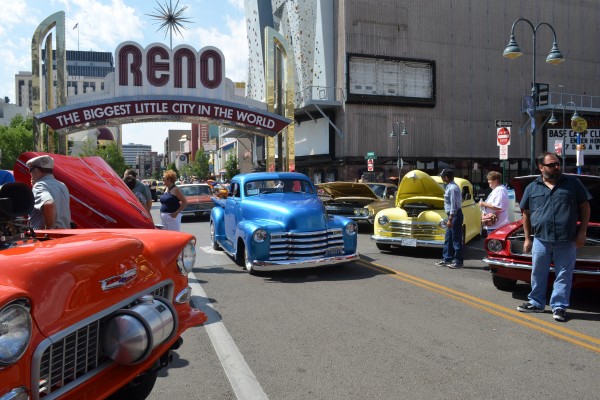 classic car parade in downtown reno during Hot August Nights 2013
