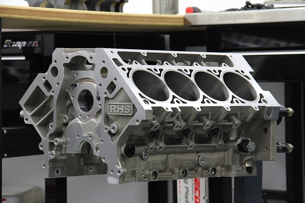 RHS bare engine block on a stand