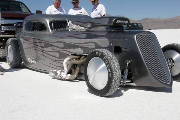 a ford hot rod land speed car at Bonneville Salt Flats during Speed Week