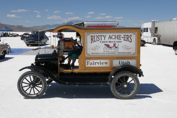 vintage huckster truck at Bonneville Salt Flats during Speed Week