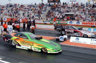 IHRA Funny cars at starting line of a drag race