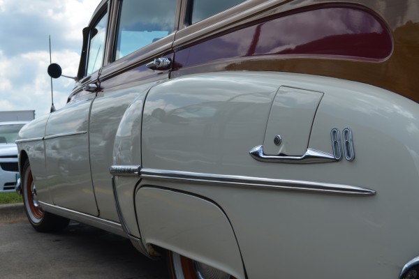 rear quarter fender shot of a 1959 Oldsmobile 88 sedan delivery wagon