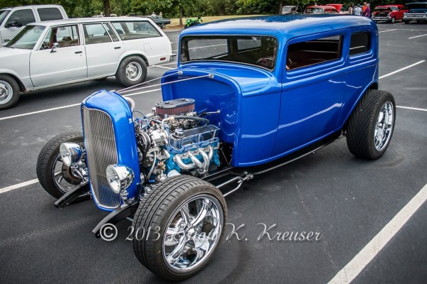 blue ford hotrod tudor coupe