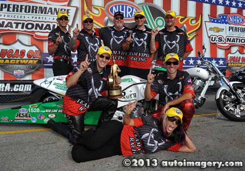 pro stock motorcycle winners at 2013 Chevrolet Performance U.S. Nationals
