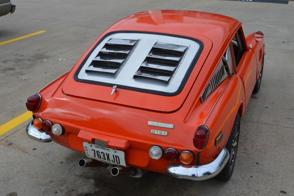 louvered rear hatch on the back of a 1969 triumph spitfire Mk. III GT6+