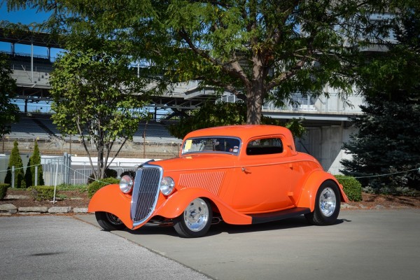 custom orange ford hot rod show car