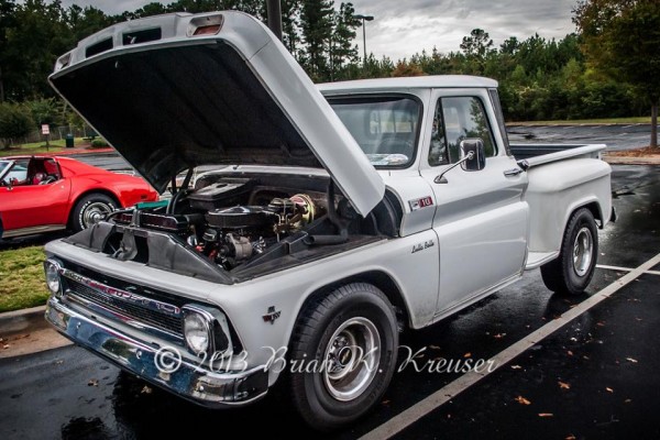 Custom Chevy C10 pickup truck at a car show