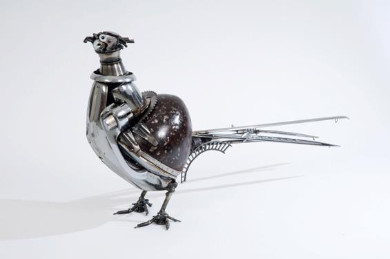 pheasant hen mechanical art sculpture