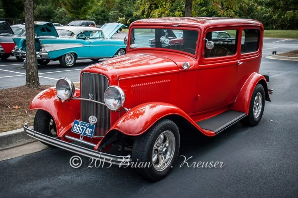 red 1932 ford hot rod tudor coupe