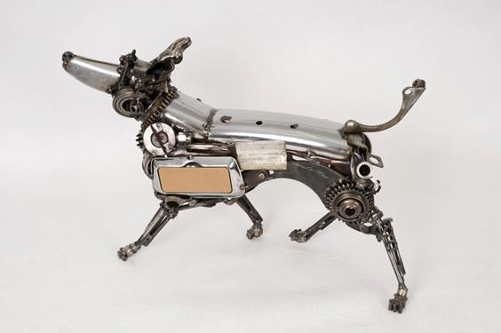 small dog mechanical art sculpture