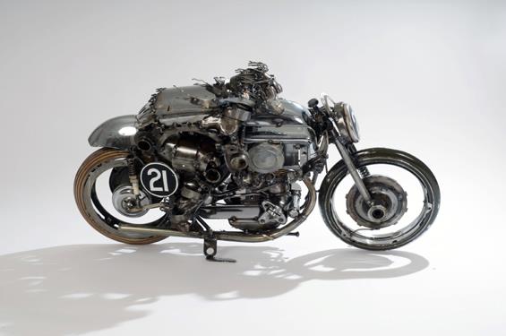 motorcycle racer mechanical art sculpture