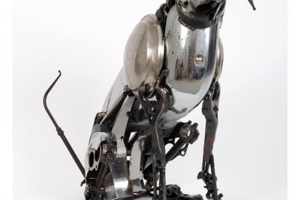 sitting dog mechanical art sculpture