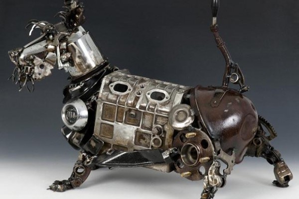 Weiner dog, dachshund mechanical art sculpture