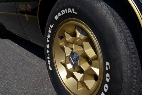 gold snowflake honeycomb wheel on a 1976 pontiac trans am