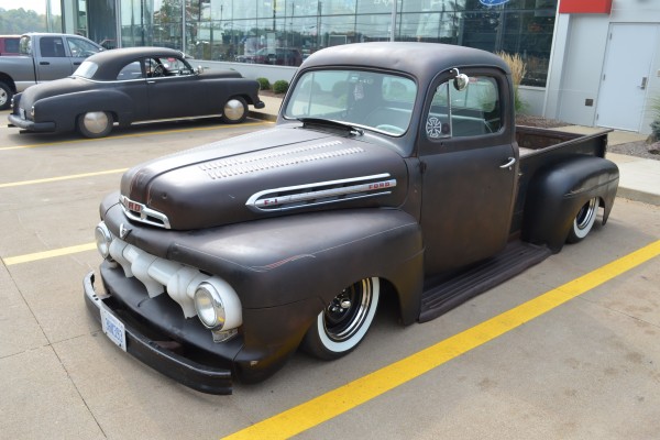 Lowered 1951 Ford Pickup Truck Hot Rod, front quarter