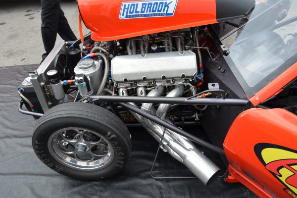 engine in a top sportsman drag race camaro