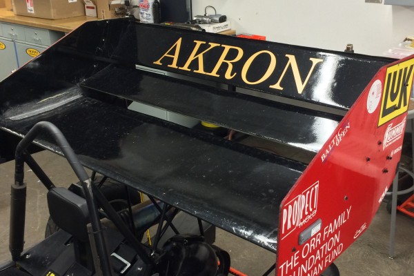 rear wing spoiler on the car from the university of Akron formula SAE race team