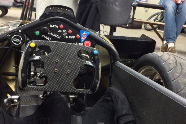 cockpit of the car from the university of Akron formula race team