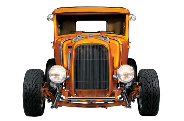 front grille view of a 1930 hotrod ford coupe