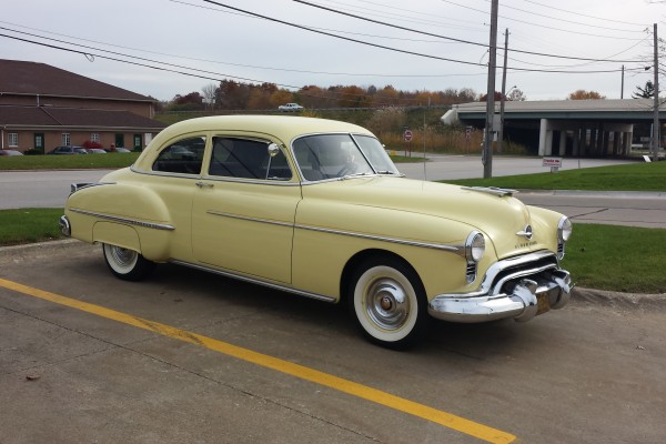 front quarter shot of a 1950 Oldsmobile 88 coupe