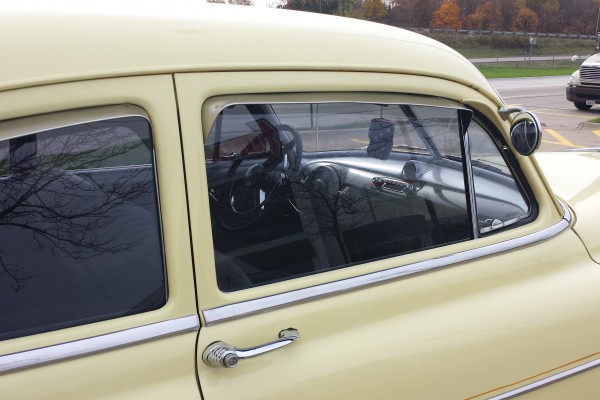 passenger side window on a 1950 Oldsmobile 88 coupe