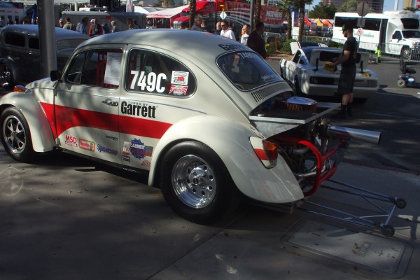 Turbocharged Volkswagen beetle drag car displayed at SEMA 2013
