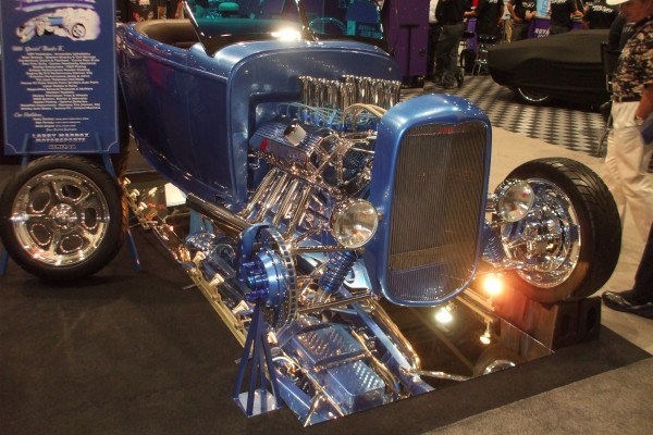 blue ford hotrod roadster coupe displayed at SEMA 2013