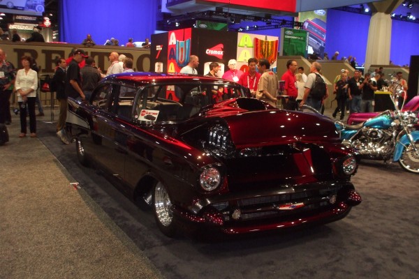 custom 1957 chevy supercharged show car displayed at SEMA 2013