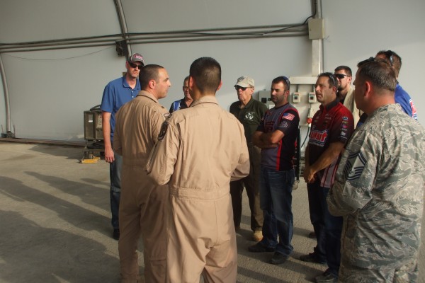 nhra drivers getting a military exhibition tour during overseas visit