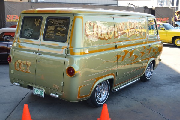 vintage custom COE van with cragar s/s wheels and side pipes