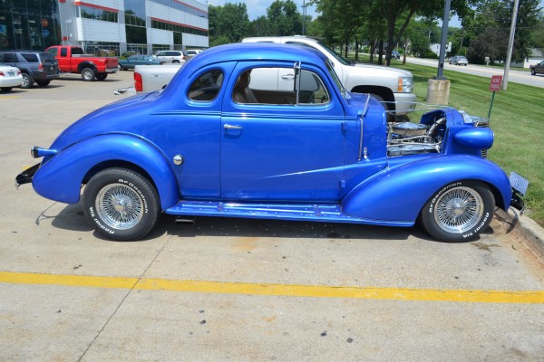 1938 chevy hot rod coupe, side profile