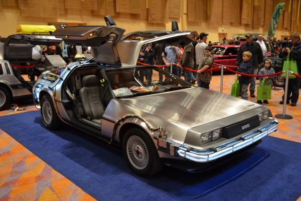 Delorean DMC-12 done up in Back to the Future Time Machine livery