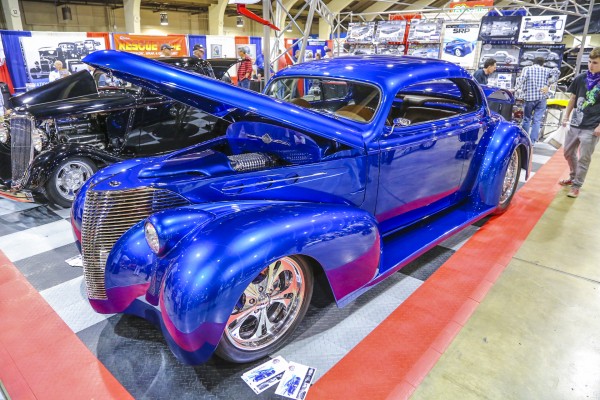 custom blue hot rod prewar coupe
