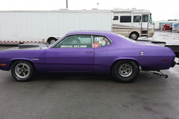 purple Plymouth duster drag car
